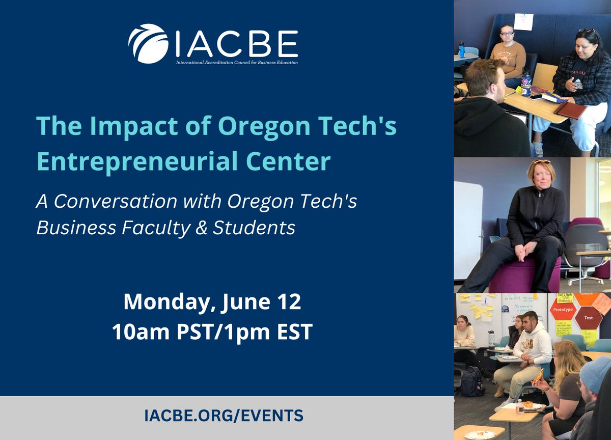 Join IACBE as we present a conversation with the key players behind this year's Peregrine's Best Paper award. Faculty &amp; students will share their experiences and answer why Oregon Tech's Entrepreneurial Center has made such a positive impact.

Register: cvent.me/YWwOx5