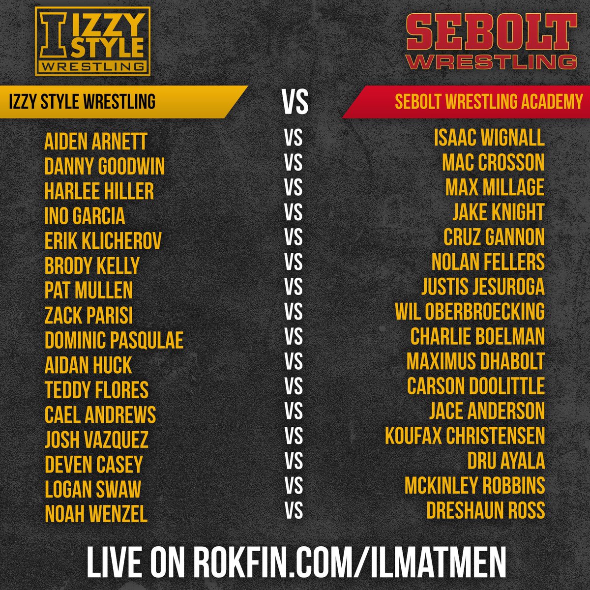 IzzyStyle's tweet image. 6:00 pm Tomorrow live on Rokfin!  Dual is free for All Rokfin Subscribers.  Rokfin.com/Ilmatmen @IllinoisMatmen 

Thrilled to put this dual together with T.J as we both strive to provide additional opportunities for our athletes.  @TeamSebolt #izzystyle #teamsebolt