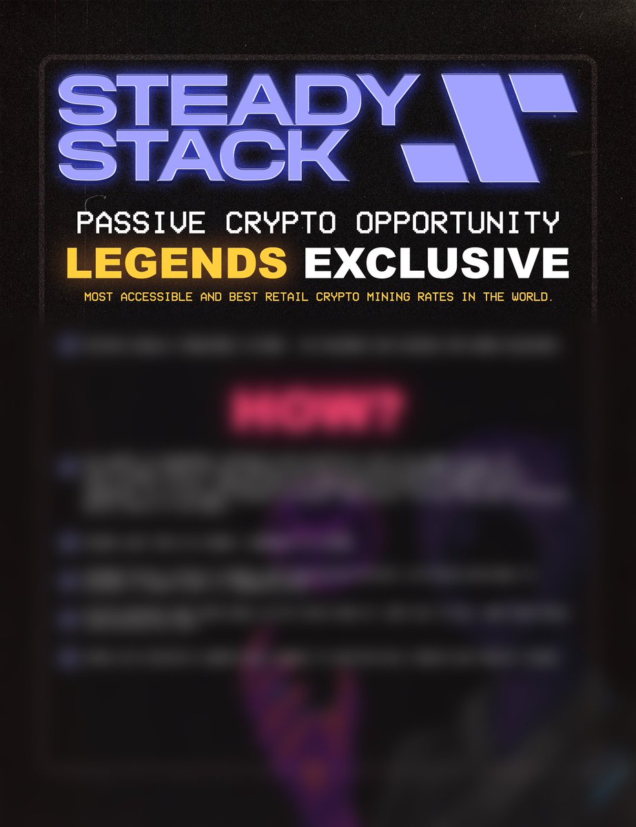 SteadyStackXYZ's tweet photo. Currently solidifying our position as an undisputed Top NFT juggernaut with our crypto mining operation in development…

Revolutionizing utility with BEST retail mining rates in the WORLD. While guaranteeing  project sustainability so long as Bitcoin is above 7k.

New Meta 🏆 https://t.co/cPprvETp6e