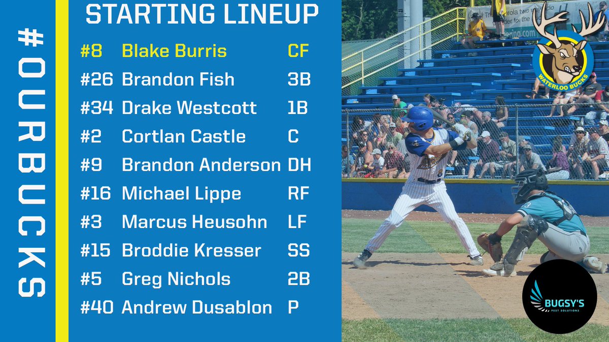 The starting lineup is in! 

Westcott earns the start at 1B 🔥
Dusablon gets the start at pitcher 😤

First pitch is at 6:35 PM!  

#OurBucks 🔵🟡