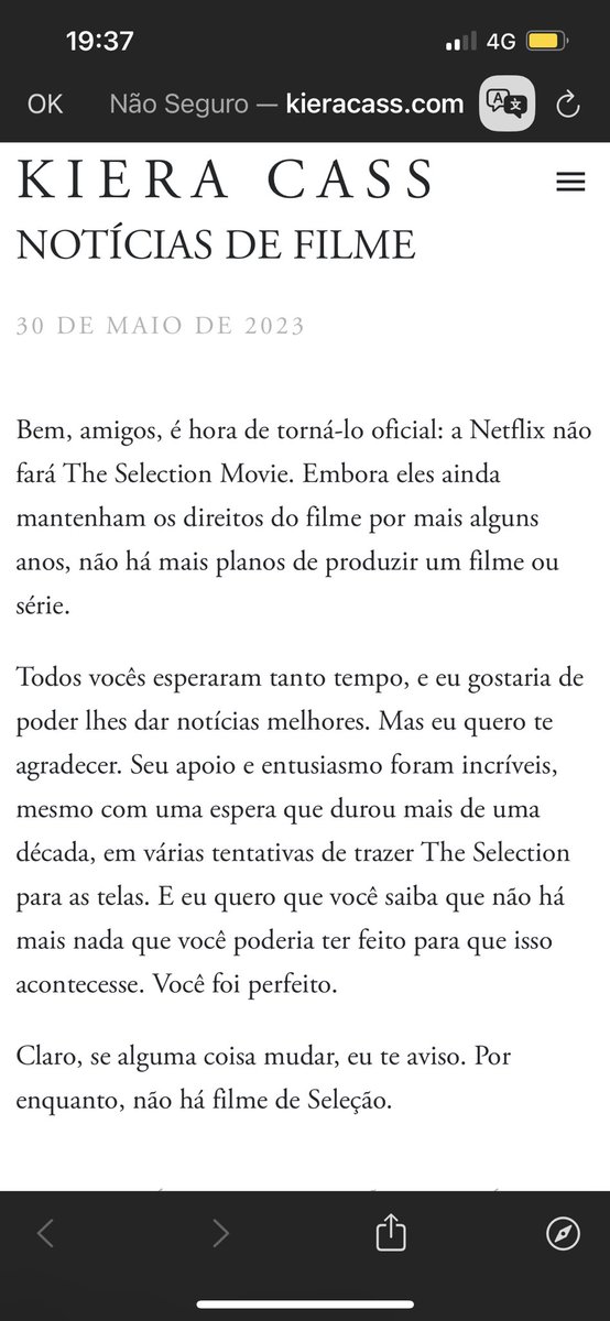 MundoGeekOF1's tweet photo. NÃO ESTÁ MAIS ACONTECENDO 

Kiera Cass confirmou por meio das suas redes sociais que o filme da Netflix adaptando seu livro: "A Seleção" foi cancelado 

Os direitos continuam com a Netflix mas não há planos de fazer uma adaptação em filme ou série 

#Netflix #TheSelectionMovie https://t.co/q4xLo7oGy6