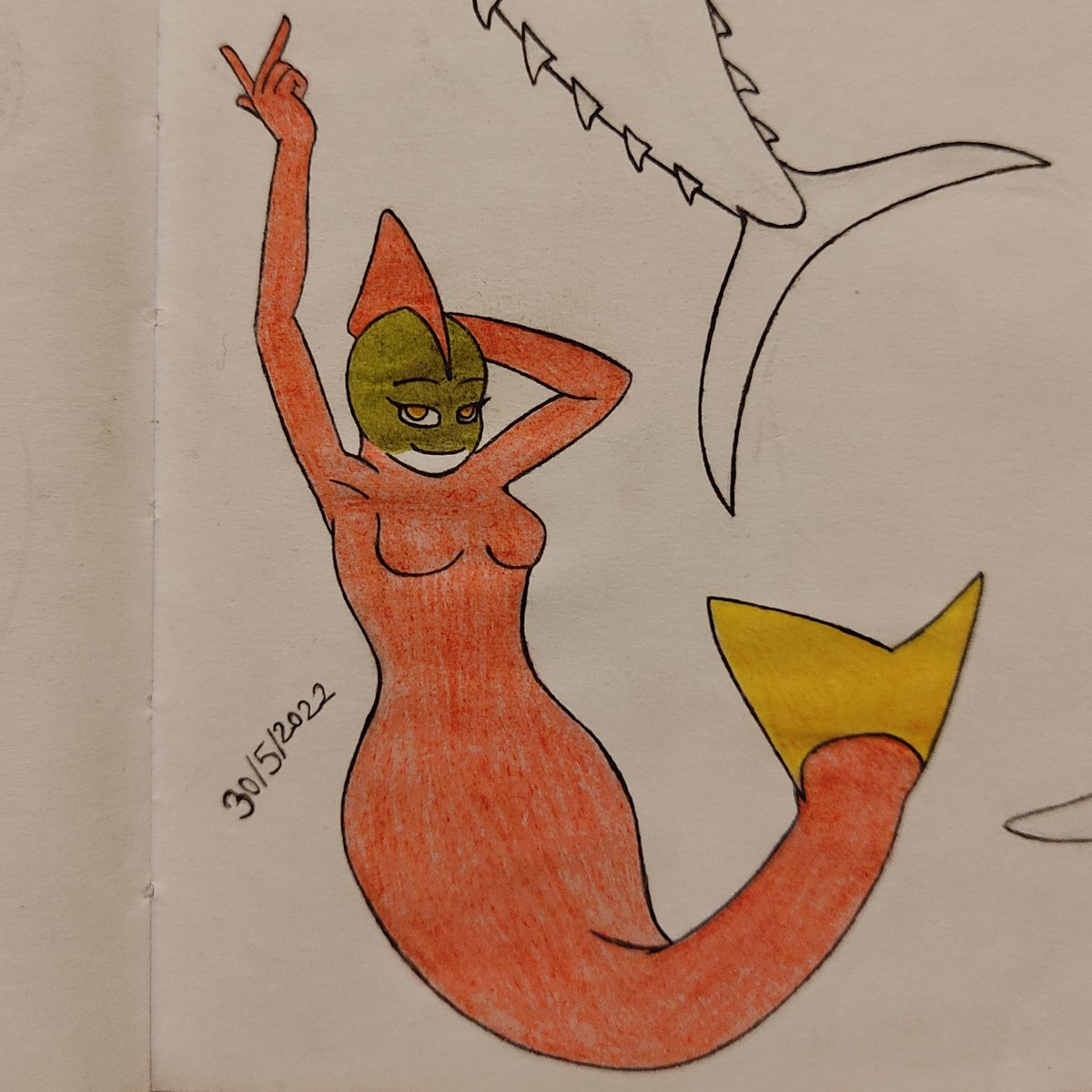 MerMay's 30th mermaid was a Sockeye Salmon!

#art #mermay #mermay2023 #mermaid #fish #sockeyesalmon #salmon #oncorhynchusnerka #colour #pencil #traditionalart #daily #artistsontwitter