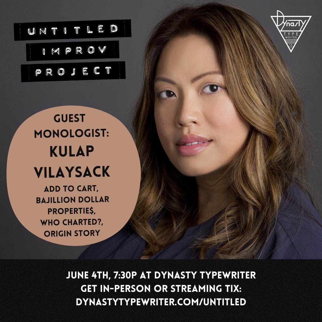 This Sunday at @JoinTheDynasty: @UntitledImprov with guest monologist @Kulap! PLUS @PFTompkins @gabrus Corin Wells Ryan Gaul @lilyd @thebrianhuskey And more!! Get your in-person or streaming tickets now! Dynastytypewriter.com/untitled