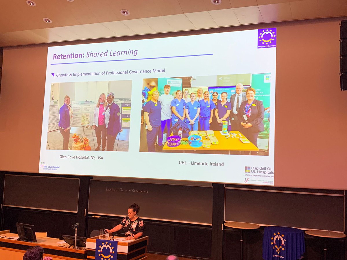 RachyKennedy's tweet photo. An honour to present @Magnet4Europe LC #M4EOslo2023 on the shared learning regarding nurse retention strategies with our twinning hospital Glen Cove @NorthwellHealth @Terryleadnlove @annemarieRNlife ‘We are all Chief Retention Officers’ @MaireadOConnel3 @hseie @ULHospitals https://t.co/93xtOTX3Np