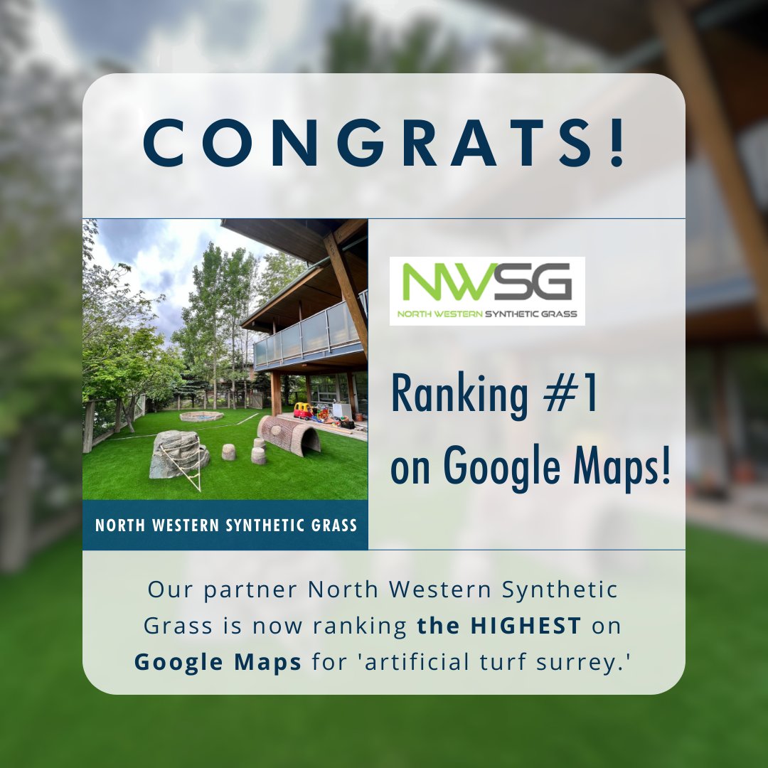 Congratulations to North Western Synthetic Grass for ranking NUMBER #1 on Google Maps for keyword ‘artificial turf Surrey.’ 🌱🌳 

#goodseo #smallbusiness #googlemaps #localbusiness