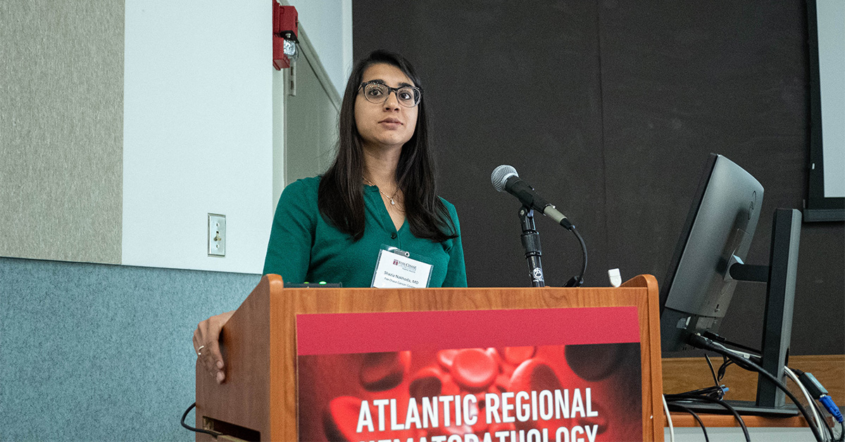 FoxChaseCancer's tweet photo. At the Atlantic Regional Hematopathology Meeting, Dr. Shazia K. Nakhoda presented the case study demonstrating the use of the model that mimics patients tumor microenvironment that researchers believe has the potential to inform therapeutic decision making https://t.co/t3FVqc4EvE https://t.co/NGsWhwj77j