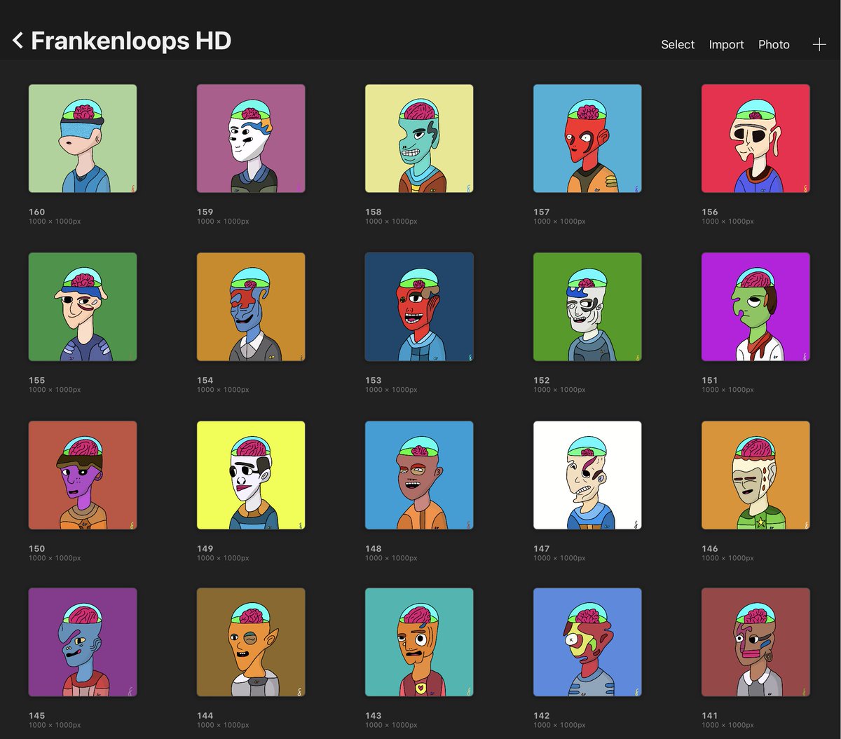 Drew FrankenLoops HD #141 - 160! 

What are FrankenLoops HD? They are my NFT collection that are based on AI generated images from a model trained on Loopring's Loophead NFT collection. You can view the original images at: fudgey.io/frankenloopshd

I will give these away soon too!