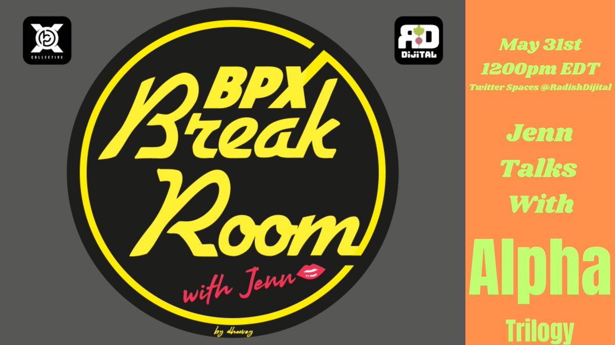 Join us Wednesday (5/31) in BPX Break Room LIVE in Twitter Spaces at 12pm EDT! @JenNFT8974 hosts @AlphaTrilogy, the largest whale in the @CollectHTH silo (and largest whale in BPX ecosystem?) What is he thinking? TUNE IN, FIND OUT! twitter.com/i/spaces/1nAKE…