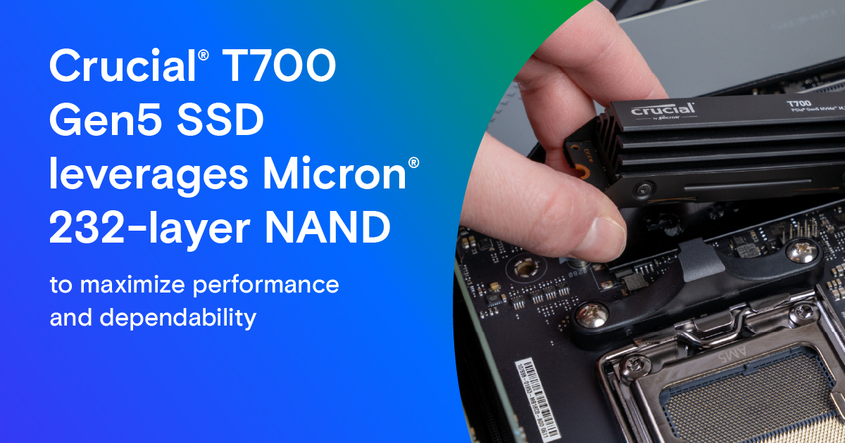 MicronTech's tweet photo. Experience blistering fast speeds with Micron 232-layer TLC NAND and sequential reads up to 12,400MB/s on the @CrucialMemory T700. Get the ultimate #gaming experience. Take your computing to the next level! https://t.co/jNDJFmVfko https://t.co/VU2OGwPR57