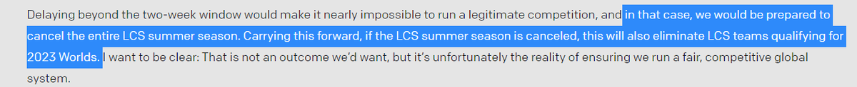 oh and if they cant get to a decision in the next 2 weeks. Riot will cancel LCS summer and their spot at worlds for this year