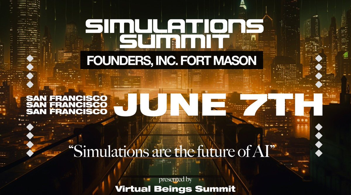 fablesimulation's tweet image. Come to the VIRTUAL BEINGS SUMMIT: SIMULATIONS 

June 7, SF, @fdotinc !

We have some insane speakers:

Will Wright - Creator of the Sims
@joon_s_pk - Stanford Simulations paper
@DrJimFan - of NVIDIA+Stanford

+ @inworld_ai @MyReplika @fablesimulation @LangChainAI + top AI VCs