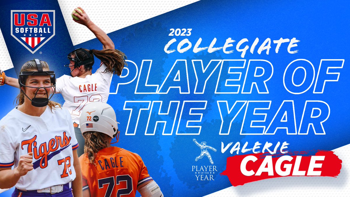 𝙏𝙃𝙀 𝘽𝙄𝙂 𝙍𝙀𝙑𝙀𝘼𝙇 ‼️ Your 2023 #USASoftball Collegiate Player of the Year — @clemsonsoftball's Valerie Cagle 👏 ✔️ 1st in program history ✔️ 5th two-way POY recipient 📰: go.teamusa.org/3OHKicU