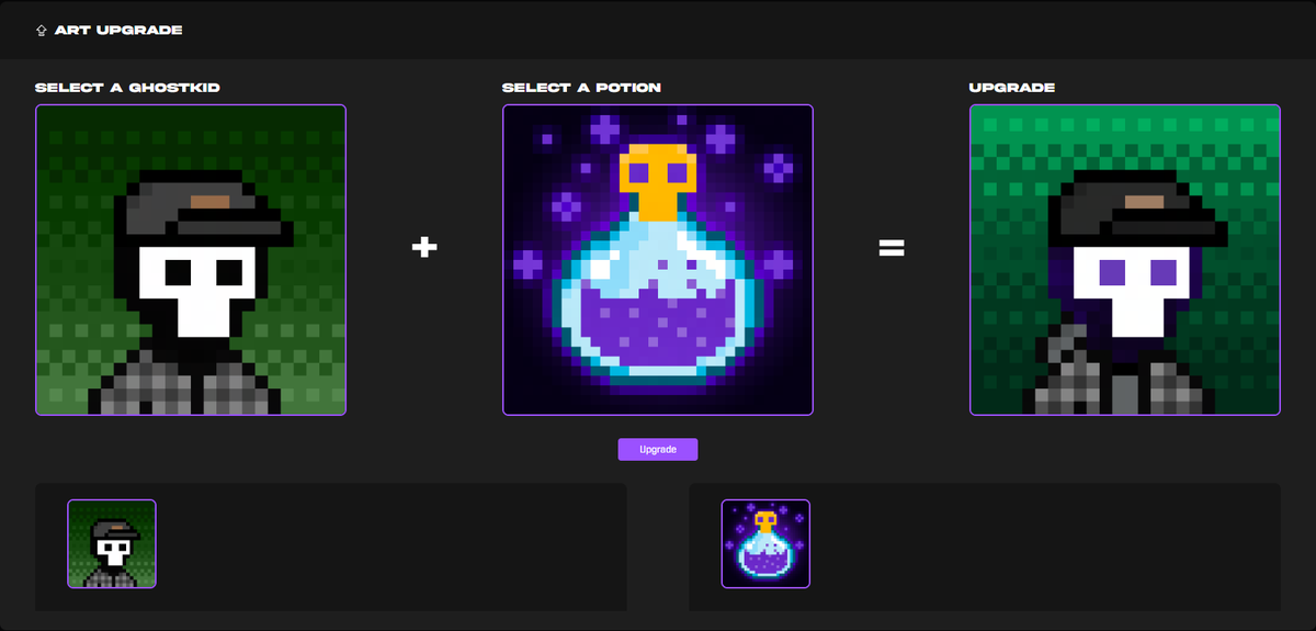 GhostKidDAO's tweet photo. Art Upgrade is back 👻

Upgrade your Ghost Kid directly on Boonties using a potion and 2000 $BOO

Link below 👇 https://t.co/KkXMtlq5TP