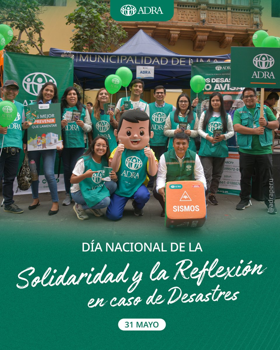 🔴#31deMayo🗓| Día Nacional de la Solidaridad y Reflexión en caso de Desastres 🇵🇪

No esperemos que suceda otro desastre para tomar conciencia, reflexionemos sobre la importancia de una cultura de prevención.🤝💚

#DíaNacionalDeLaSolidaridad #ReflexionEnCasoDeDesastres