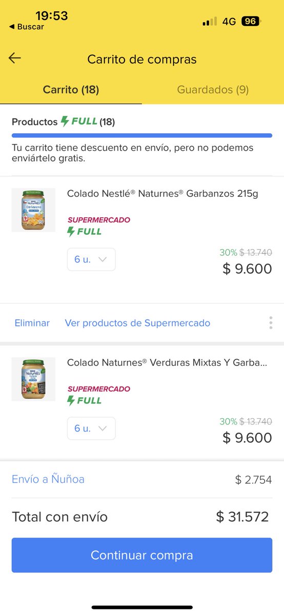 Nicoooleta's tweet photo. Fin de #orgullomeli 
A parte de bajar la cantidad de empleados, estamos bajando la calidad del servicio?
Primero no me llego un pedido, cancelado por error de la plataforma y ahora me cobrarán por un despacho full que cumple con los montos mínimos de compra. https://t.co/HC5r97aPhF