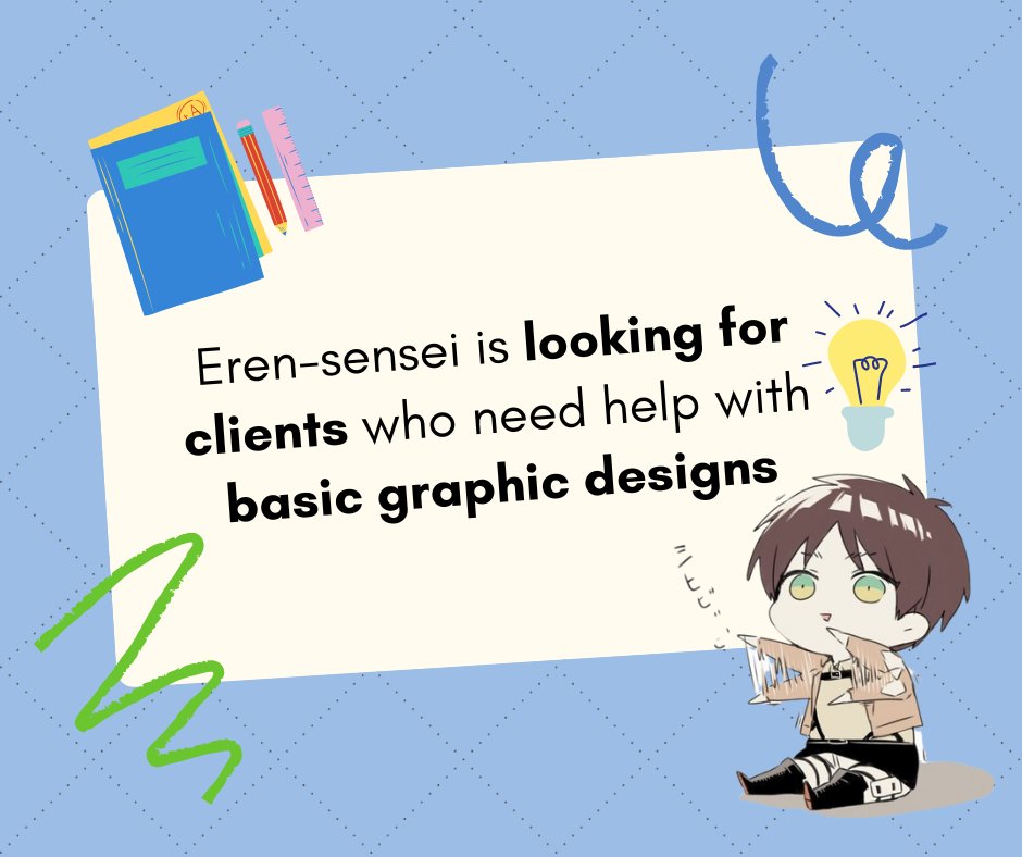 Hey, high school/college students. Need help with a digital poster/slogan/infographic/PowerPoint/brochure/logo? Fret not, sensei is here to help. I can make basic digital graphic designs for your school/business needs. DM for rates and samples.