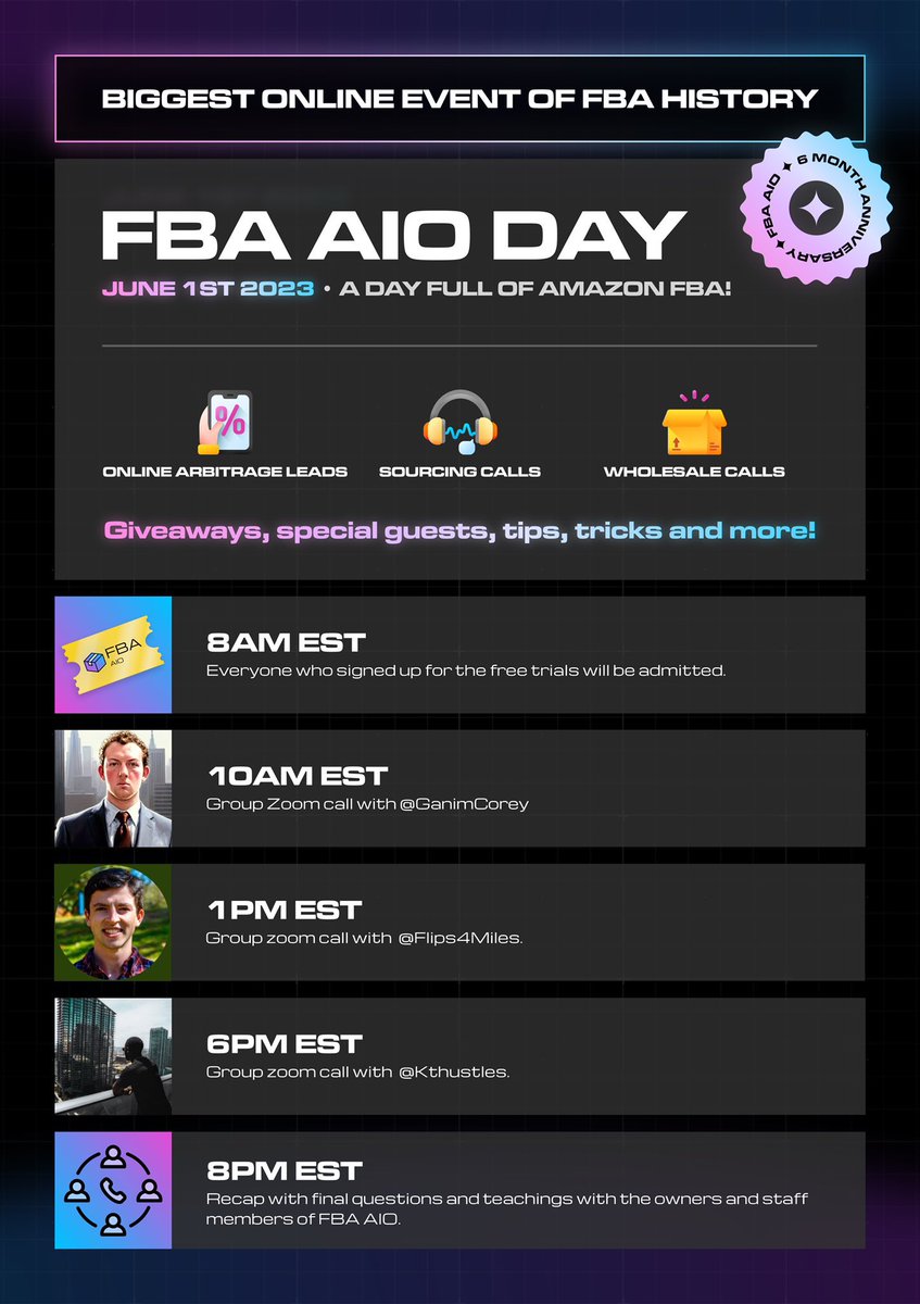 48 Hours Until The Biggest Amazon FBA Event in History 🎉

A day full of information featuring the top sellers in the game🚀

10 AM EST- <a href="/GanimCorey/">Corey Ganim</a> 

1 PM EST- <a href="/flips4miles/">Miles</a> 

6 PM EST <a href="/KtHUSTLES/">KT</a> 

RT TO RSVP 💙