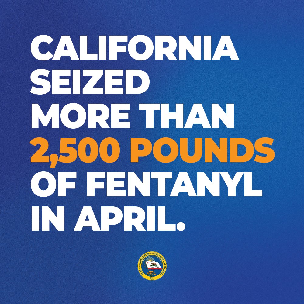 Thanks to increased staffing and funding, California seized more than 2,500 pounds of fentanyl this April, valued at $23.5 million.

@CalGuard and our Counterdrug Task Force are disrupting cartels and keeping Californians safer.