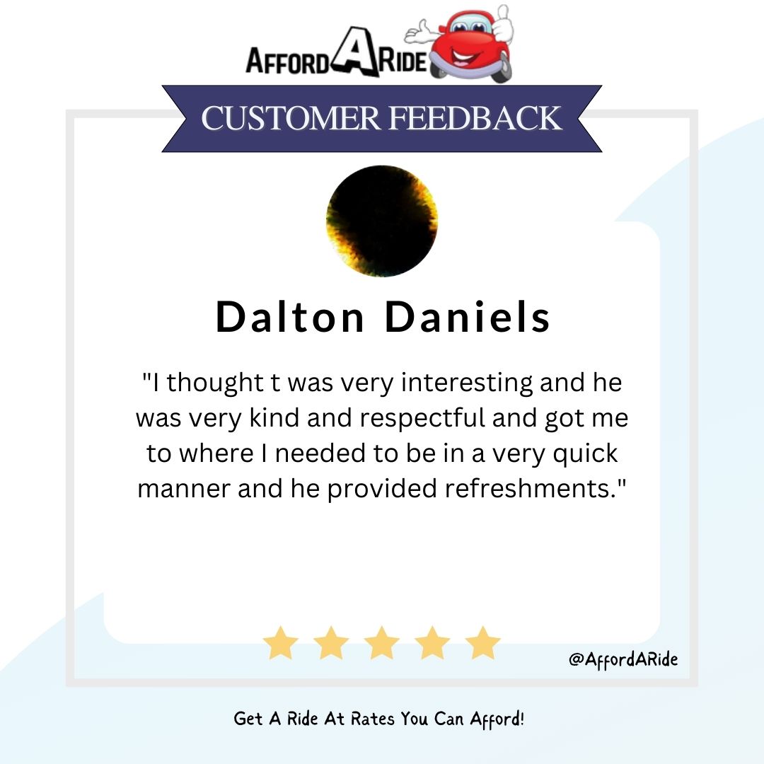 It's always great whenever we see comments like this.  Thanks, Dalton!

#carservice
#carservices
#chauffeur
#airporttransfer
#transportation
#blackcarservice
#chauffeurservice
#vip
#personaldriver
#review
#reviews
#affordaride
#affordaridereview
#affordaridereviews