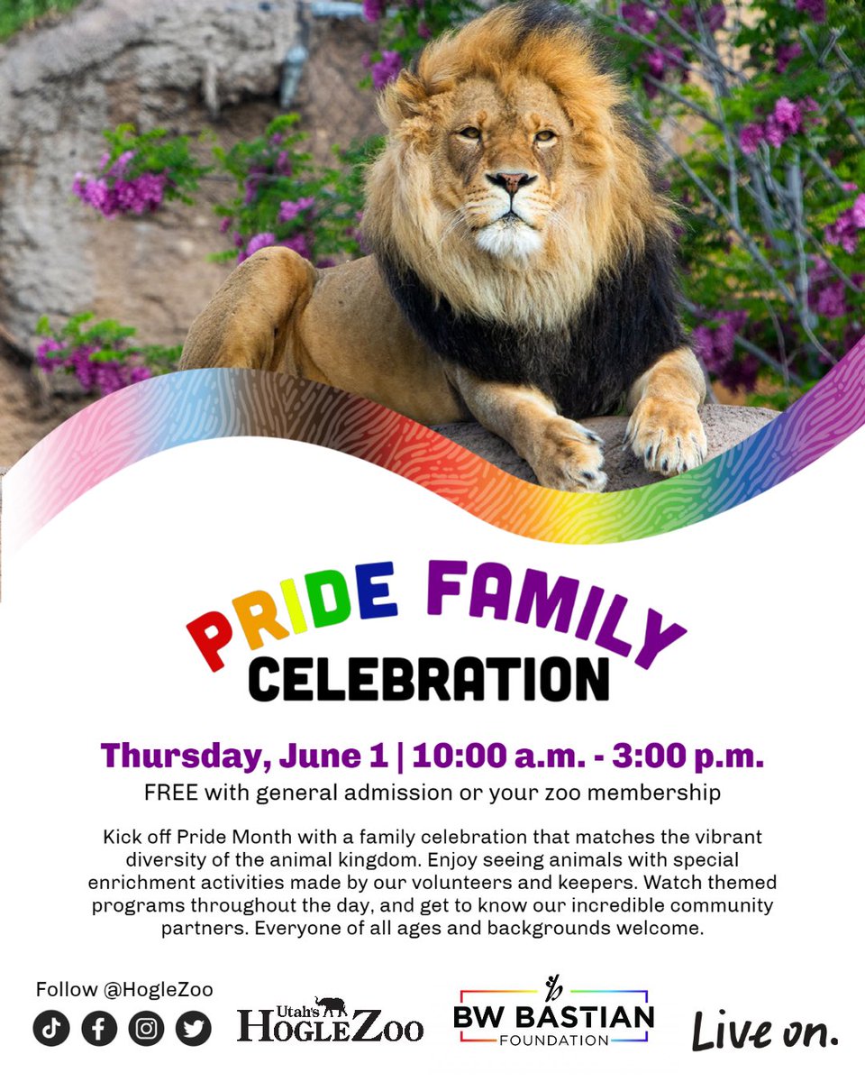 Buy your general admission tickets at the link in our bio!

See you June 1, from 10a-3p!

#Utah #UtahsHogleZoo #HogleZoo #rainbow #pride #saltlakepride #pridecelebration #lgbtq🌈 #utahpride