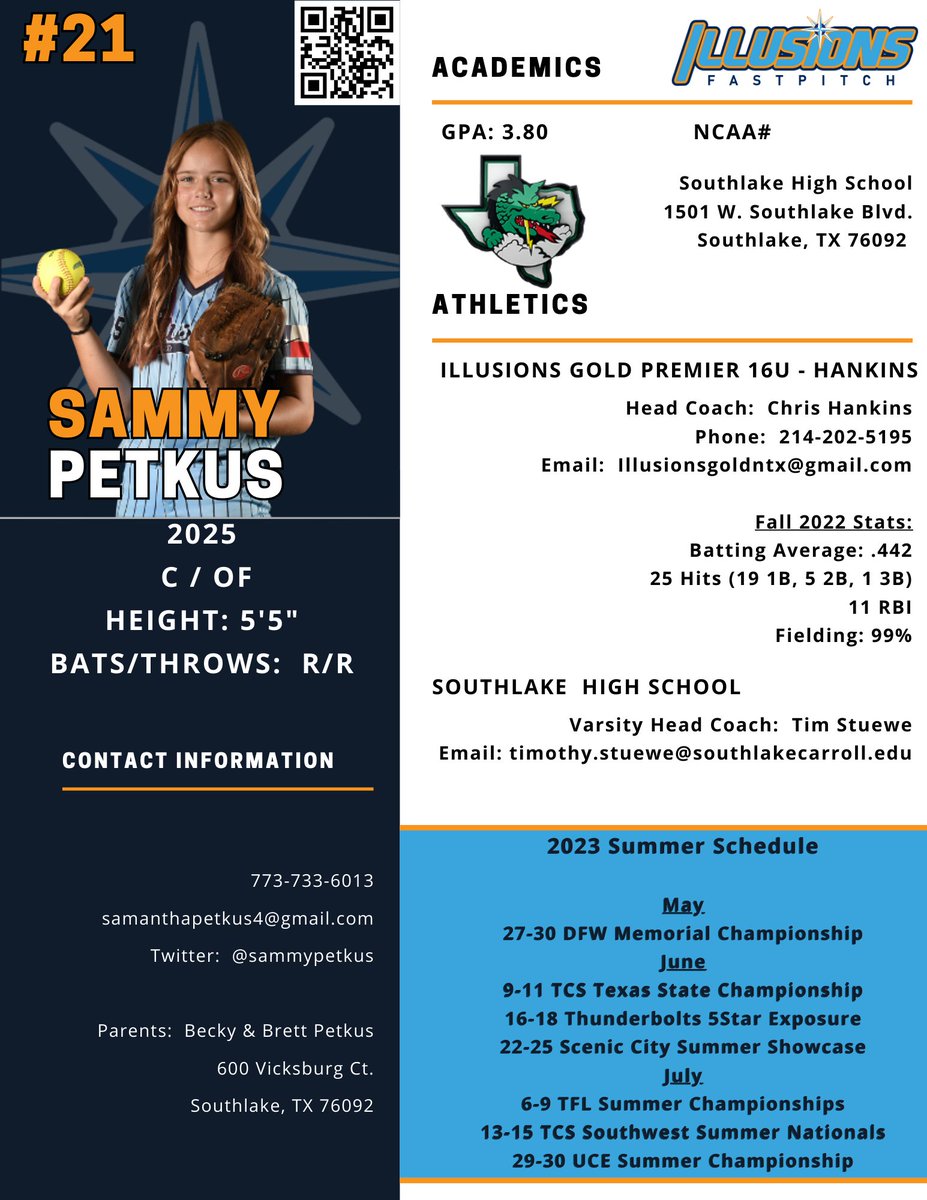 Illusions Premier Hankins 18U (@goldhankins) on Twitter photo It’s go time! Triple Crown Texas State Championships starts this week.
<a href="/ExtraInningSB/">EXTRA INNING SOFTBALL</a> <a href="/BonnieEads/">Bonnie Eads</a> <a href="/justfactsmaam/">Justin McLeod</a> <a href="/BrenttEads/">Brentt Eads</a> <a href="/Los_Stuff/">Carlos Arias</a> <a href="/LegacyLegendsS1/">Legacy & Legends Softball</a> <a href="/tcsfastpitch/">TC Fastpitch</a> <a href="/sports_recruits/">SportsRecruits</a>
#IGPremier #illusionsgold #NCAASoftball #uncommitted It’s go time! Triple Crown Texas State Championships starts this week.
<a href="/ExtraInningSB/">EXTRA INNING SOFTBALL</a> <a href="/BonnieEads/">Bonnie Eads</a> <a href="/justfactsmaam/">Justin McLeod</a> <a href="/BrenttEads/">Brentt Eads</a> <a href="/Los_Stuff/">Carlos Arias</a> <a href="/LegacyLegendsS1/">Legacy & Legends Softball</a> <a href="/tcsfastpitch/">TC Fastpitch</a> <a href="/sports_recruits/">SportsRecruits</a>
#IGPremier #illusionsgold #NCAASoftball #uncommitted