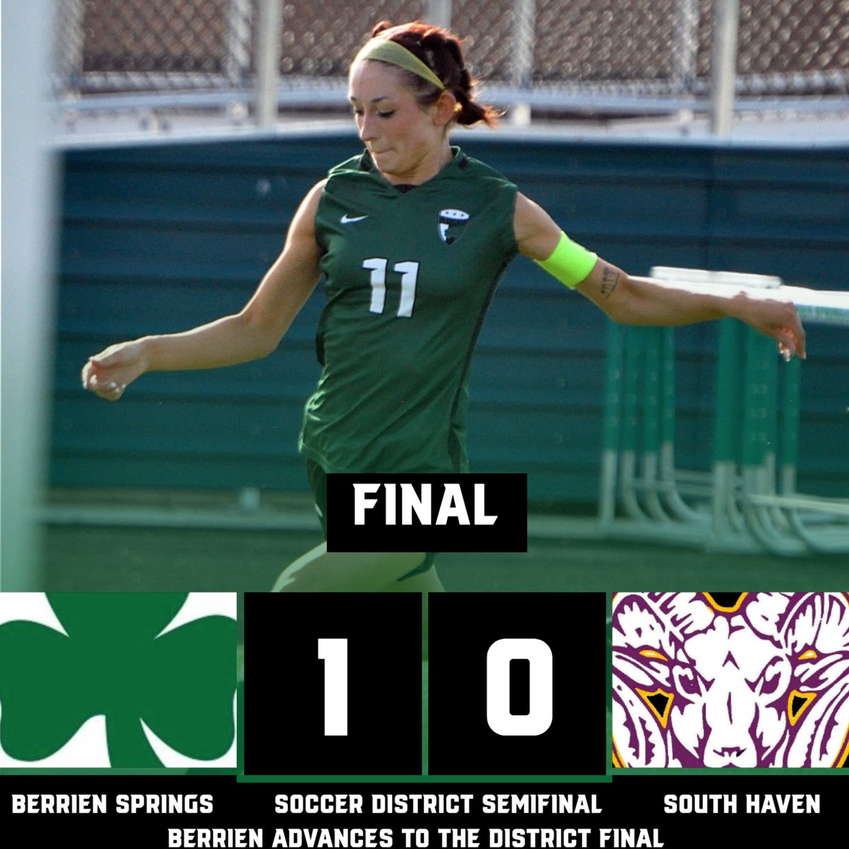 BerrienSports's tweet photo. Lady Rocks Soccer advances to the District final over 1 seed South Haven. 

Goal was by Jade Kittleson from Aleksa Barenie. The shutout was led by Desi Kittleson and the Shamrock defense!

Lady Rocks improve to 13-6. They have won 7 of their last 8. https://t.co/m1myPTbslj