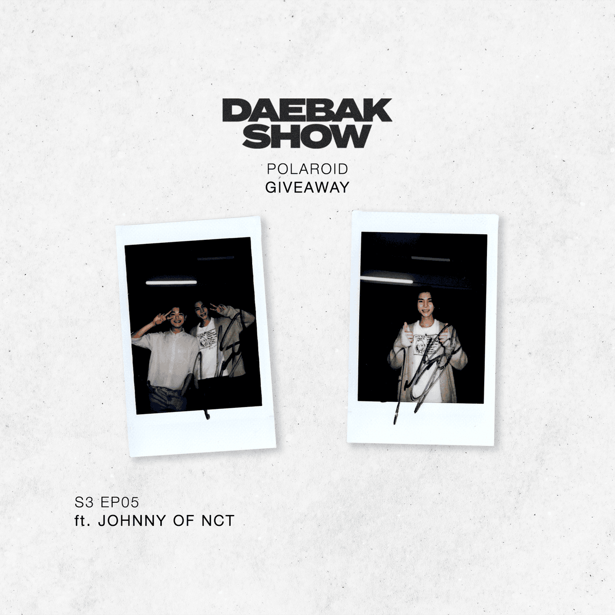 thedivestudios's tweet photo. It’s giveaway time! 🎁 Thanks for tuning in to this week’s episode of Daebak Show with JOHNNY of @NCTsmtown ❤️ Check out the link below for a chance to win 2 signed polaroids!

https://t.co/VkLTd5DzHw

#JOHNNY #NCT #EricNam #Daebak #DIVEStudios https://t.co/dPPCRcIJsG