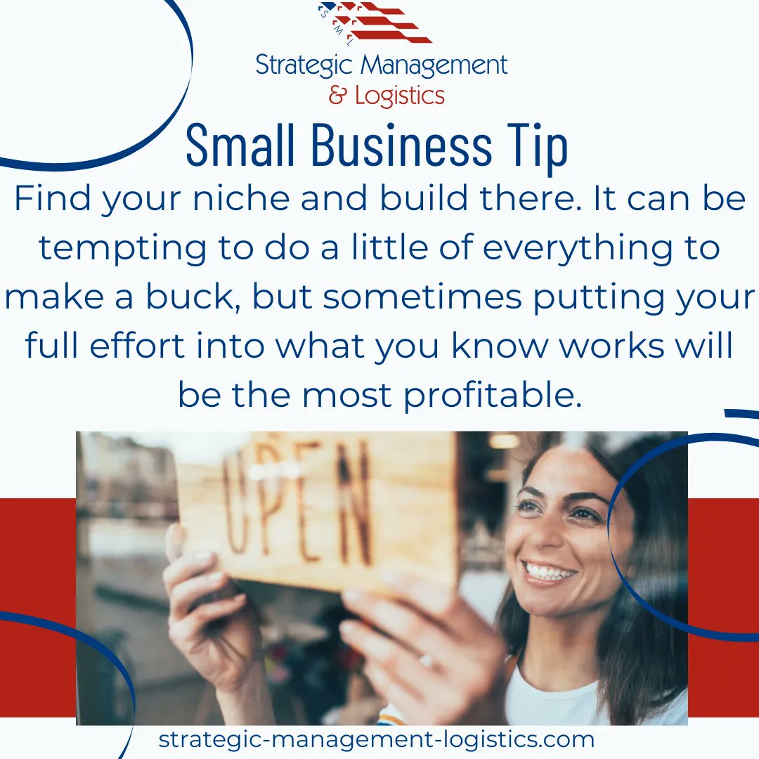 Small Business Tip: Find your niche and build there. It can be tempting to do a little of everything to make a buck, but sometimes putting your full effort into what you know works will be the most profitable.

We can help at buff.ly/42PVete!

#sml #supportservices