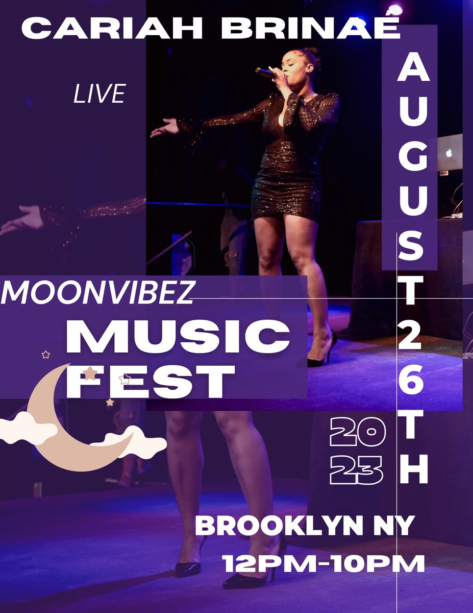 CARIAH BRINAÉ will be performing live at the MOONVIBEZ MUSIC FEST 🌙🎶 in Brooklyn, NY on August 26th

@cariahmusic 
@chasitylondyn 

#moonvibezmusicfest #cariahbrinae #chasitylondyn  #musicfestival #summermusic  #indiemusic #rnb #alternativernb #rnbsingers #brooklyn #mnartist
