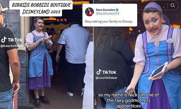 male disney employee dressed as fairy godmother Male Disneyland employee dressed as a 'Fairy Godmother's apprentice' while  boasting a moustache sparks backlash https://t.co/0Foksjx2tF