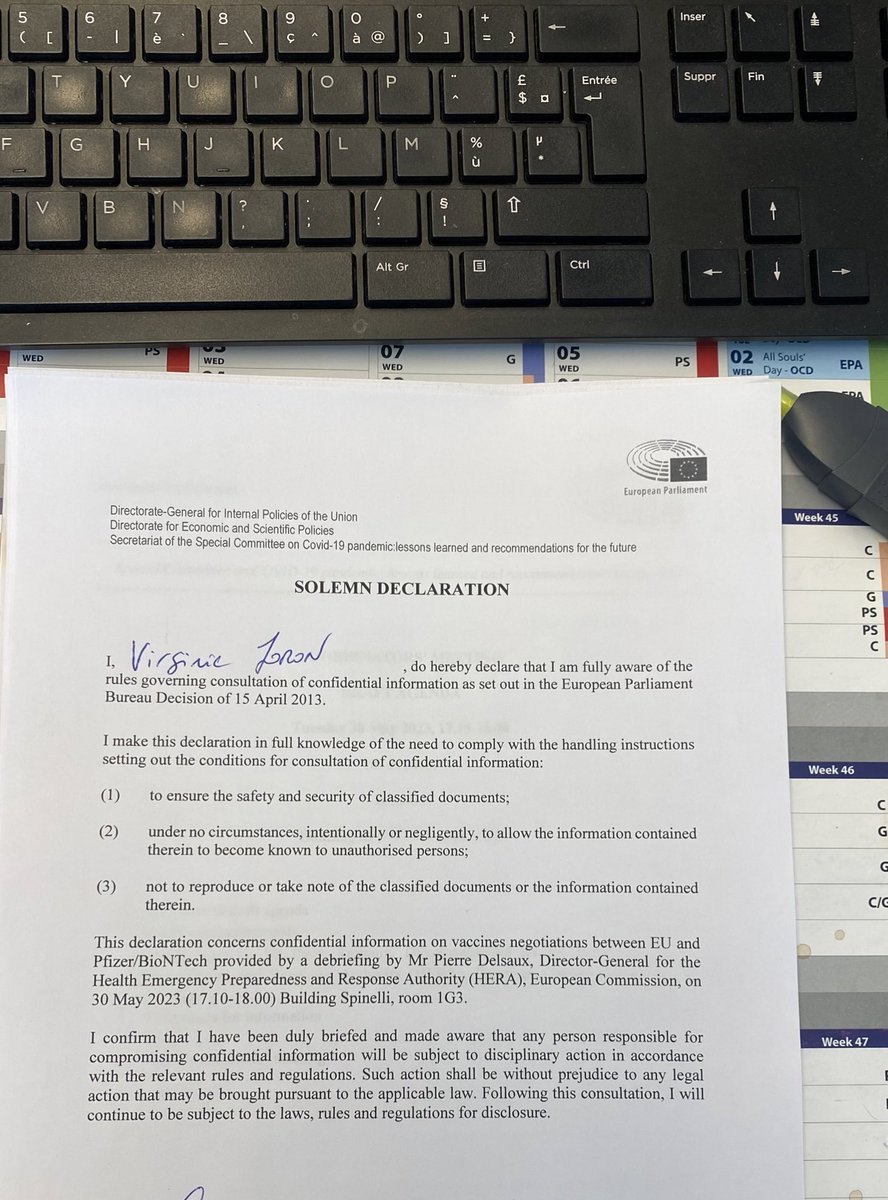 v_joron's tweet photo. Nous avons donc eu une semaine après la communication de la Commission, un meeting à huis clos sur ces négociations. 

Je n’ai pas le droit d’en parler pour protéger les intérêts de #Pfizer.

En revanche, #Pfizer demande de nous justifier.

❌Monde à l’envers, où la Commission et le Parlement défendent plus les intérêts privés que l’argent public et les intérêts des citoyens européens. #transparency