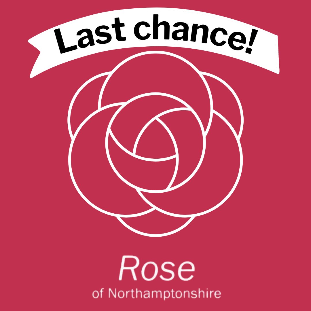 Nominations for the Rose of Northamptonshire Awards close today. Make sure you don't miss out on recognising your community champion. 

Submit your nomination now - bit.ly/RoseOfNN 🌹

@WestNorthants 
@NNorthantsC  
 
#RoseOfNorthamptonshire #NorthamptonshireAwards
