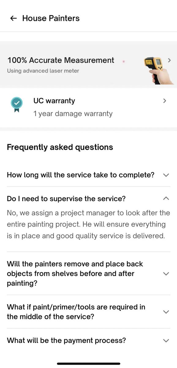 A project manager will be assigned for ensuring good quality work, but he does not answer calls to give updates. I sent other people to go and see how the work is being done and found that no painting was done till last Wednesday, after which 1 coat of paint is put in 1  room