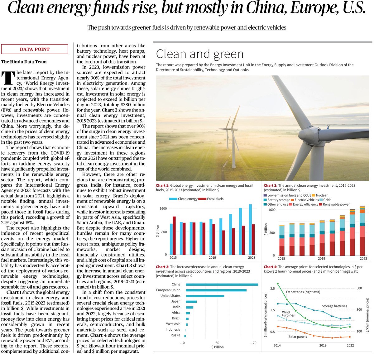 'Clean energy investments are on the rise, driven by renewable power and electric vehicles. China, Europe, and the US lead the way, while other regions show progress. However, price increases for key technologies pose challenges.#RenewablePower #ElectricVehicles'