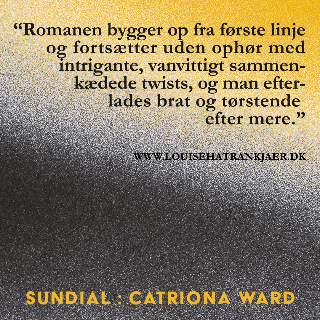 ScreamingRecs's tweet image. Yay! Se engang hvad altid kompetente Louise Hvilshøj Andersen Trankjær har at sige om "Sundial" af @Catrionaward 🧡

"Romanen bygger op fra første linje og fortsætter uden ophør med intrigante, vanvittigt sammenkædede twists, og man efterlades brat og tørstende efter mere." Sådan