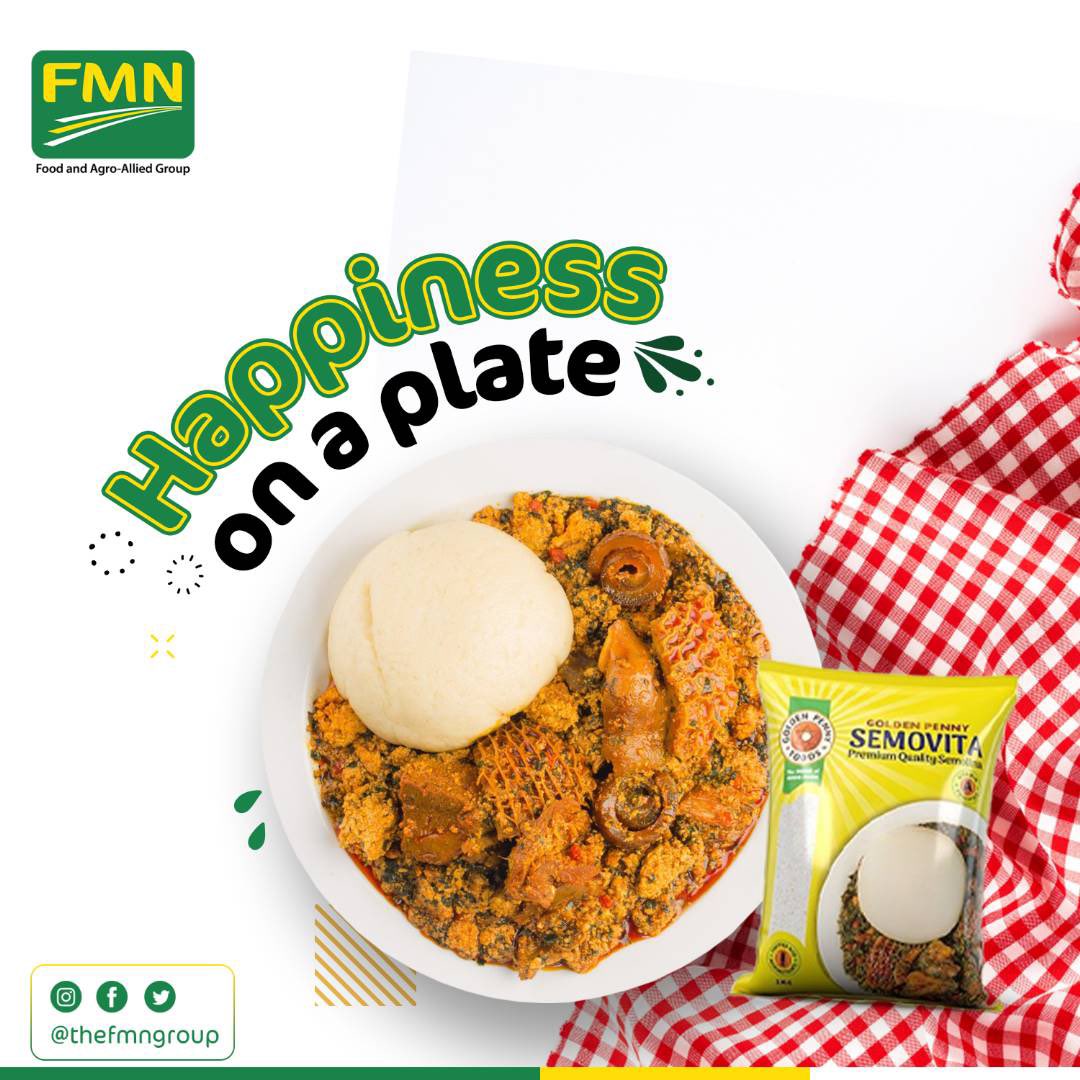 theFMNGroup's tweet photo. Good food is the foundation of genuine happiness.” – Auguste Escoffier.
With the Golden penny semovita, it's all day of happiness.
#fmn #fmnplc #goldenpennysemovita #localcontents #feedingthenationeveryday https://t.co/SS2pMoSPQl