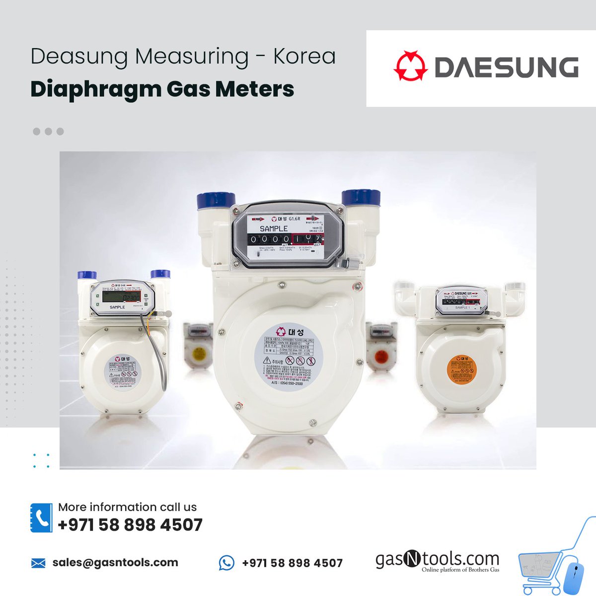 GasNtools's tweet image. Stock Clearance Sale on Deasung  - Residential Diaphragm Gas Meters from Korea 🇰🇷

📞 Call/WhatsApp: +971 58 898 4507
📧 sales@gasntools.com
🌐 gasntools.com

#gasntools #gasequipments #gasinstallation #gasmeters #diaphragmgasmeter #MENA #UAE #Oman #KSA #Africa #Asia