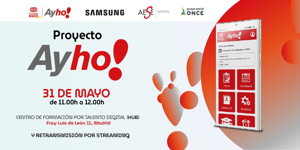 Hoy a las 11 h. presentamos la nueva herramienta Ayho! 

Una herramienta que facilita la incorporación de personas con #discapacidad al mercado laboral bajo la fórmula de empleo con apoyo y la formación prelaboral.

Síguelo online en 👉 ow.ly/t2Qz50OAnFV