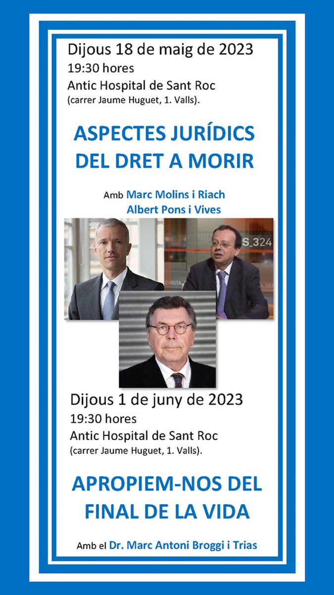 👨‍⚕️ En el marc del 𝐂𝐢𝐜𝐥𝐞 𝐝𝐞 𝐫𝐞𝐟𝐥𝐞𝐱𝐢𝐨𝐧𝐬 𝐬𝐨𝐛𝐫𝐞 𝐥'𝐞𝐮𝐭𝐚𝐧𝐚̀𝐬𝐢𝐚, el doctor 𝐌𝐚𝐫𝐜 𝐀𝐧𝐭𝐨𝐧𝐢 𝐁𝐫𝐨𝐠𝐠𝐢 𝐢 𝐓𝐫𝐢𝐚𝐬 pronunciarà demà la conferència 𝐀𝐩𝐫𝐨𝐩𝐢𝐞𝐦-𝐧𝐨𝐬 𝐝𝐞𝐥 𝐟𝐢𝐧𝐚𝐥 𝐝𝐞 𝐥𝐚 𝐯𝐢𝐝𝐚.

#IEV #InstitutEstudisVallencs