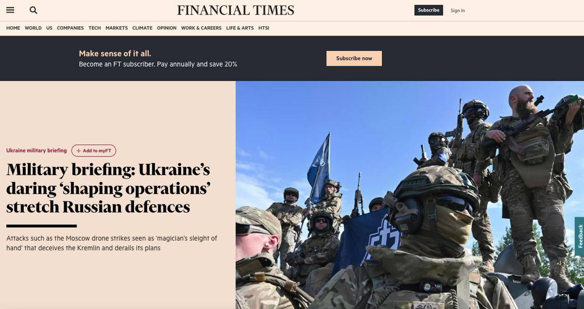 Ukraine conducts 'daring formative operations' to distract Russia from UAF counteroffensive, - Financial Times

Examples include a mysterious drone strike on the Kremlin, an “invasion” of a Russian border province, and a naval drone attack on a Russian spy ship in the Black Sea.…