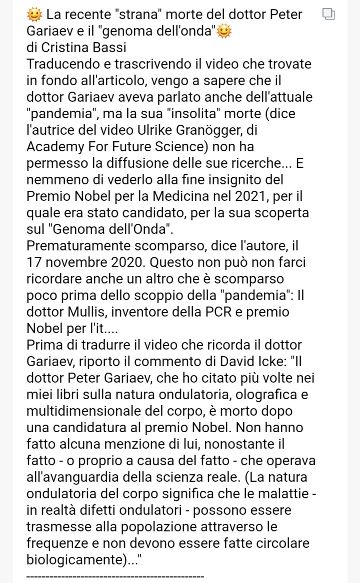 Meira85253235's tweet photo. Il #genetista Peter Garyaev ha dimostrato che basta imitare la #radiazione d'onda di qualsiasi #batterio o #virus e trasmettere una sorta di doppio, una copia del virus, una singola onda, utilizzando un qualsiasi #trasmettitore (ad esempio le torri dei #cellulari)...👇 https://t.co/Jbjmn7mhrz