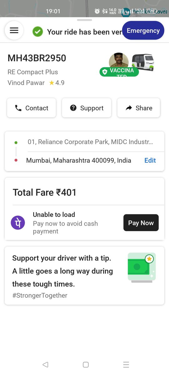 hitendrameerut's tweet photo. @Olacabs @ola_supports very disappointed services by ola. When I booked a cab for Ghansoli to Airport T2, Price was arround 410 rs however once Finished the ride price went to 625 rs and even ola support without any solution they closed my concern. This is the service you provide https://t.co/6tc3isgpDD