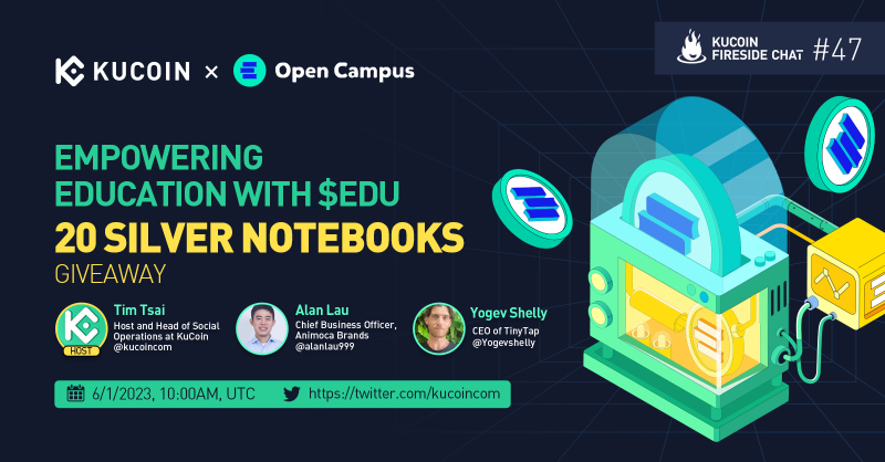 kucoincom's tweet photo. Don't miss our exciting Twitter Space featuring the team behind @opencampus_xyz as they shape a new era of learning powered by $EDU.

20 winners of Silver Notebook NFTs

1) Follow @kucoincom &amp; @opencampus_xyz
2) RT &amp; tag 2 friends 
3) Join Space

Set a reminder!