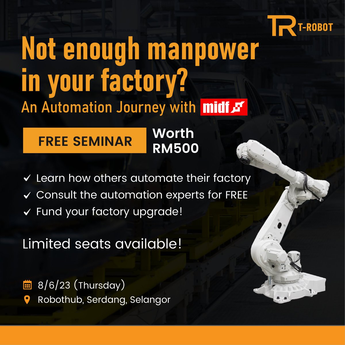 tr_trobot's tweet image. Facing manpower issues? Join our FREE seminar to learn how to overcome this challenge and stay profitable in the long run! 

Register here: forms.gle/gn5C6ppJyGspfQ…
Visit our page for more details. 

@mtdcmalaysia 
#trobot #co9p #robothub #training