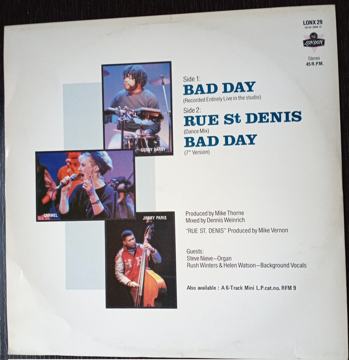 Day 30 - #12inch80s 

Bad Day
- Carmel, 1983

A good day to play this fine soul/jazz song again. On my favourite holiday ever, was staying with a pal in her Notting Hill bedsit, heard this & got the 12-incher at Virgin Records on Oxford Street. #fusion
#popsoul #soulmusic