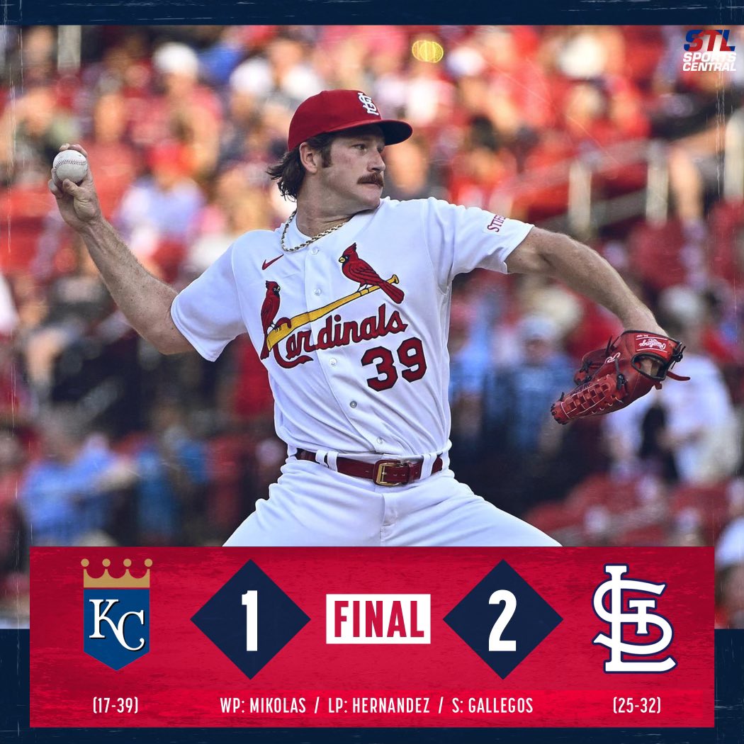 #THATSAWINNER! Mikolas tosses eight shutout innings as #STLCards split series with Royals!

The Cardinals get two off days before they open up an away series with the Pirates Friday at 6:05PM