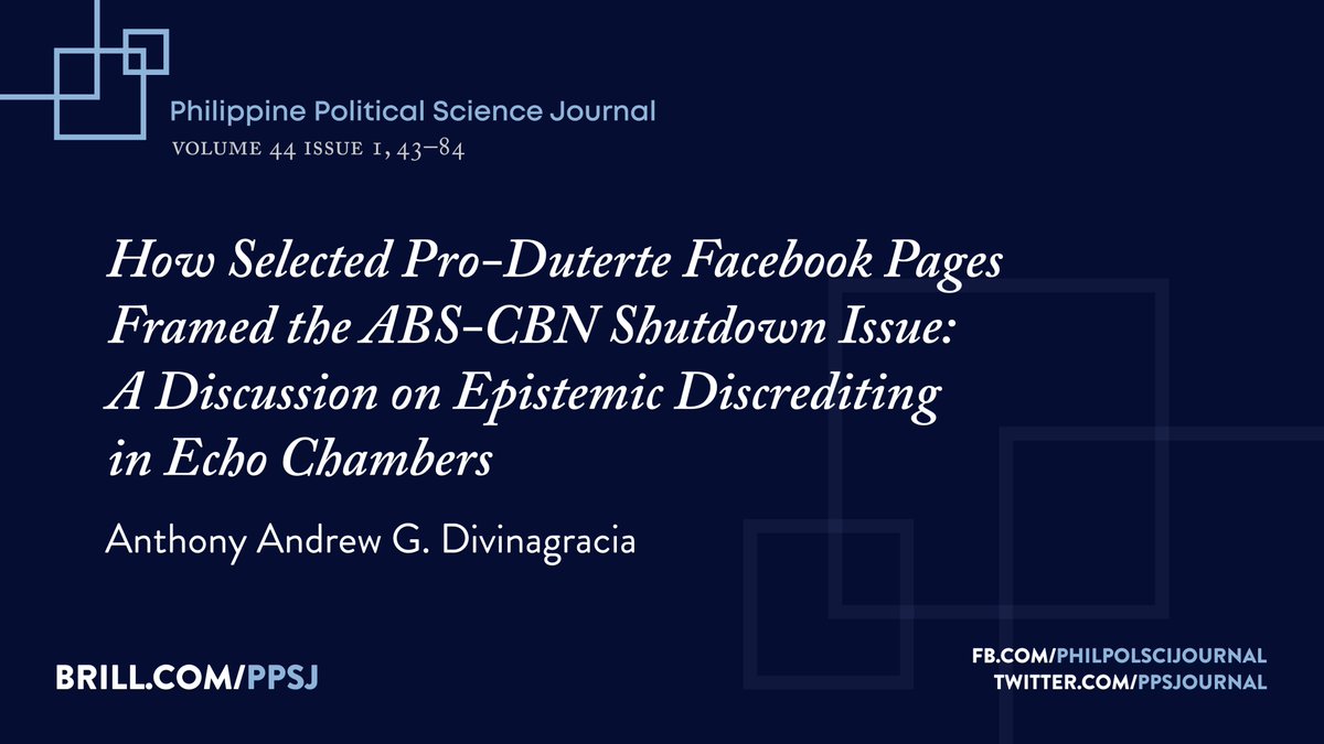 PPSJournal's tweet photo. In this article, Divinagracia looks into the discursive frames employed by selected pro-Duterte pages on Facebook that tackled the ABS-CBN shutdown and franchise denial issues in 2020. 
Read more: https://t.co/Vt1RicyqRs https://t.co/qAJaloLsV0