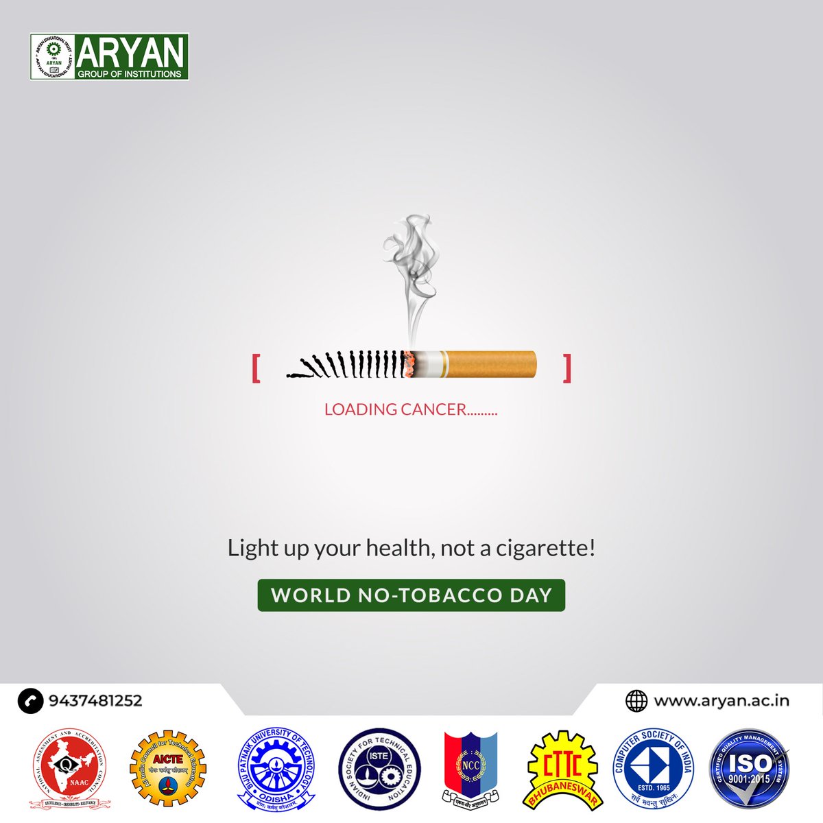 Saying no to tobacco is saying yes to life. On the occasion of World No Tobacco Day let us pledge to stop consuming tobacco and lead a healthy life.  #NoTobaccoDay #aryan #tobaccofreesociety #aryan