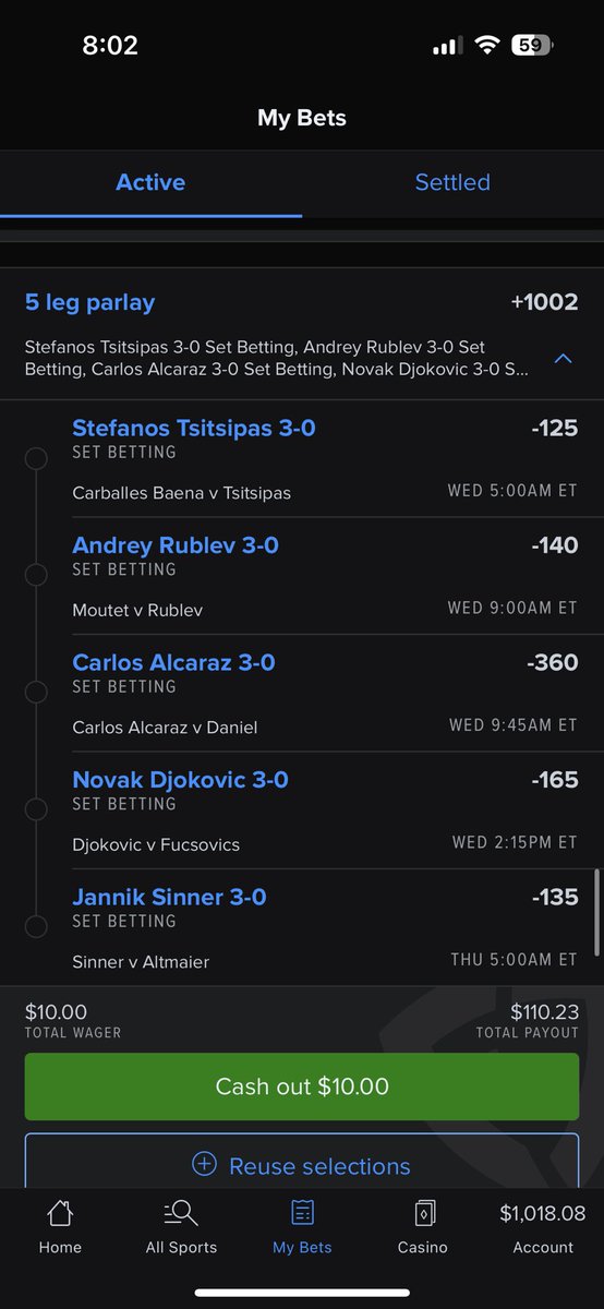 3 winners are here. We are currently waiting on the hits…
#gamblingtwitter 

#DingerTuesday was not the greatest today but Braves can cash us out on 1.7U if they win today. (1U on F5 and 1 from our other parlay.

Here’s a few wake and cash’s 
.25 3 legs
.25 KBO
.1 perfect sweep