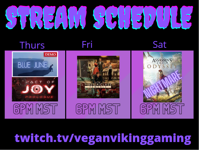 Fun packed end of the week! Come hang out! @TinyDodoGames @JustSauceStudio @1stClassTrouble (with the TPGH and 8BitDojo crew!) and finally @assassinscreed . Come hang out, drop a cheeky little follow if you like, and jam to some awesome games!
twitch.tv/veganvikinggam…